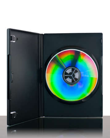 CD or DVD or Blue-Ray disc in cover white backgroundの写真素材