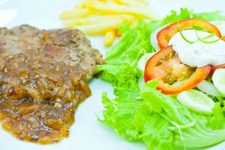 fries Steak with fresh vegetables  の写真素材