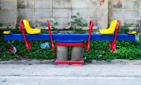 the seesaw  Surrounded by garbage の写真素材