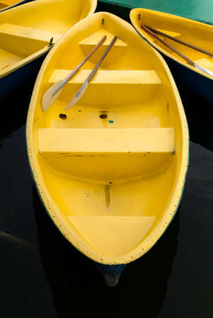 Yellow boat in the pondの写真素材