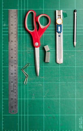 Office Equipment on cutting matの写真素材