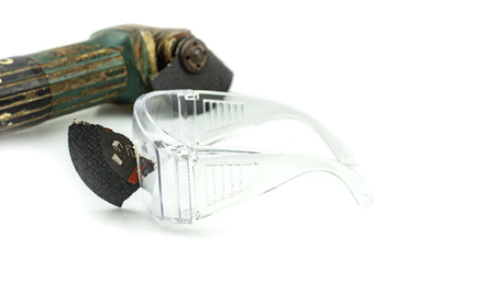 Safety glasses saved this is eye while work because plug in cutting discs broken, Safety first, Dangers of using power toolsの写真素材