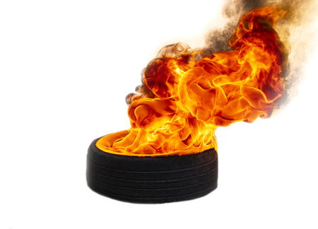 Fire flames burning tire red hot sparksの写真素材