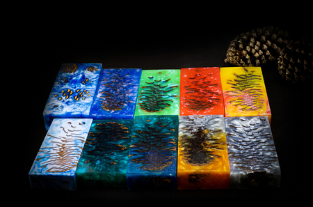 Pine cone casting epoxy resin stabilizing  for blanks on art black background