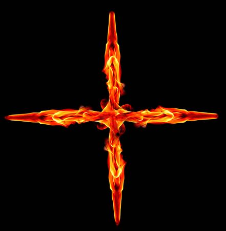 Fire flames on Abstract art black background, Burning red hot sparks rise, Fiery orange glowing flying particlesの写真素材