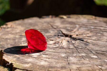 Round red diamond at wood background