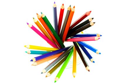 Collection of crayon de couleur for drawing at white background, Multi color pencilの写真素材