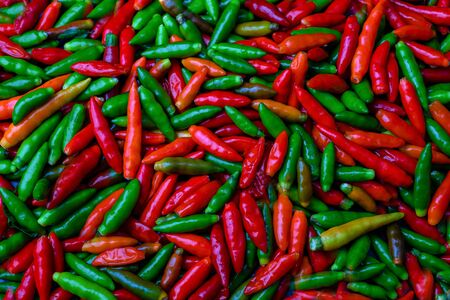 Group of Red Hot chili pepper at black backgroundの写真素材