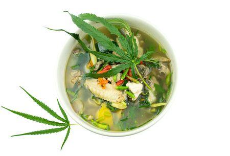 Thai food Chicken Spicy Soup on blow, Tom Yum Kai の写真素材