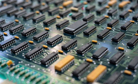 Closeup Electronic circuit board ( PCB )components detail and An integrated circuit (ic)の写真素材