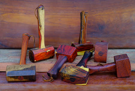 Set of mallet hammer wood made of rosewood tool handmade of Thailand for used by a carpenter in the...