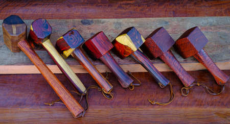 Set of mallet hammer wood made of rosewood tool handmade of Thailand for used by a carpenter in the...
