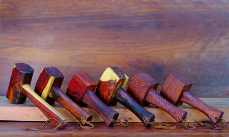 Set of mallet hammer wood made of rosewood tool handmade of Thailand for used by a carpenter in the...