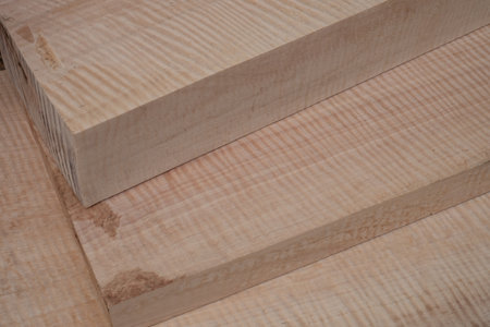 Maple wood sawed timber has tiger stripe or curly stripe grainの写真素材