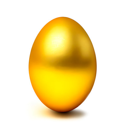 Golden egg image of a shiny isolated on white background, generative AIの素材