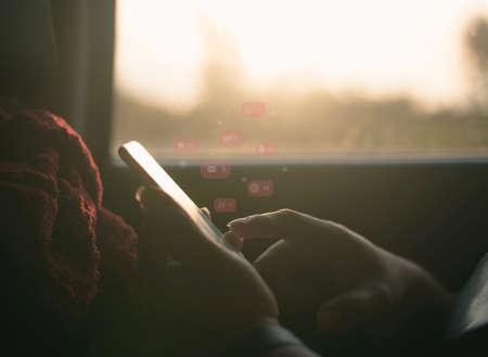 Young man using smart phone,Social media concept.