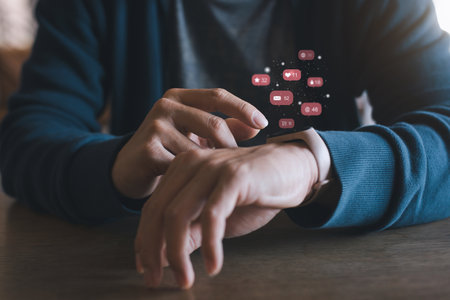 Hands touch icon customer network connection on smart watchの写真素材