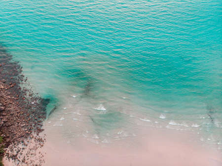 Top view aerial image from drone of an stunning beautiful sea landscape beach with turquoise water with copy space for text.の写真素材