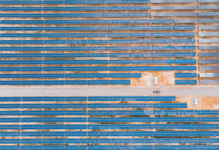 Solar energy farm. Aerial view of a solar farm in Asia, Environment  concept.の写真素材