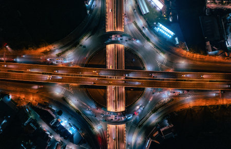 Road traffic, the top view of an expressway, and significant infrastructure in Thailandの写真素材