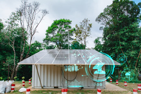 Solar panel installation in a forest area generating renewable energy with smart technology...