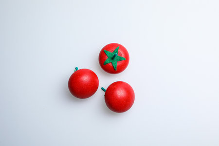 Christmas decoration on white background. Red and green christmas baublesの写真素材