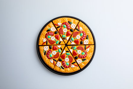 Pizza in a plate on a white background. Top view.の写真素材