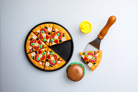Pizza on white background. Top view. Flat lay. Copy space.の写真素材