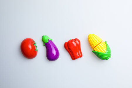 Vegetables made of plasticine on a white background. Top view.の写真素材