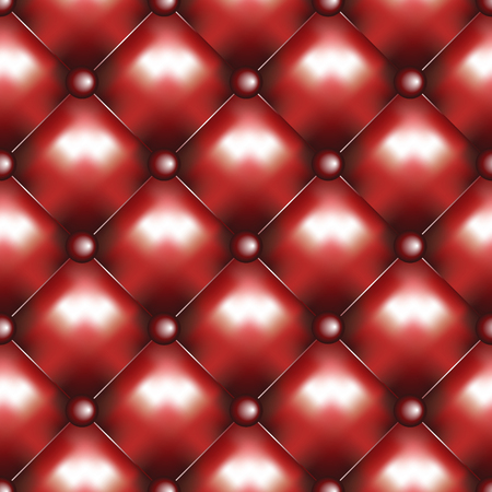 Vector leather seamless background. Red pinned sofa or couch leather texture. Rhombus pattern and red buttons decorationのイラスト素材