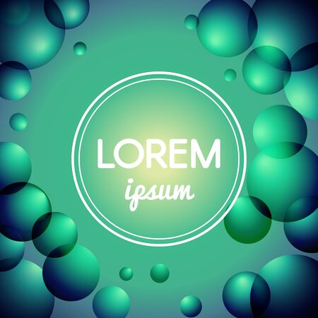 Vector transparent soap bubbles background. Green and blue fades, copyspace in the middleのイラスト素材