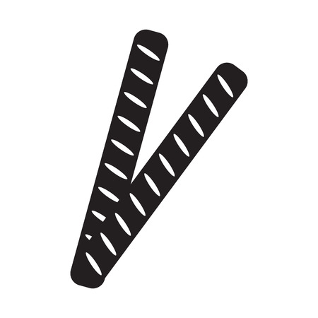 Vector flat carton icon of two French baguettes. Long bread loaves with diagonal slashes. Black and white isolated illustrationのイラスト素材