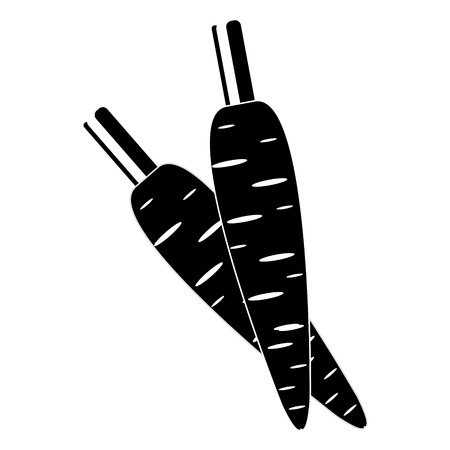 Vector flat cartoon style icon of two carrots with stems. Black and white isolated illustration.のイラスト素材