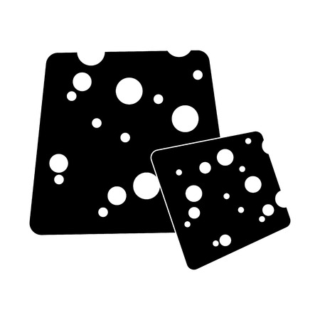 Vector cheese flat cartoon style icon. Hard cheese loaf with holes. Black and white isolated illustration.のイラスト素材
