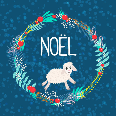 Vector Christmas greeting card with a French phrase Noel.のイラスト素材