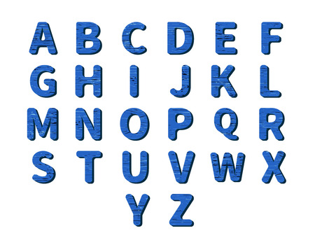 Vector wooden cut out 3d alphabet. Blue color wood texture, display lettersのイラスト素材