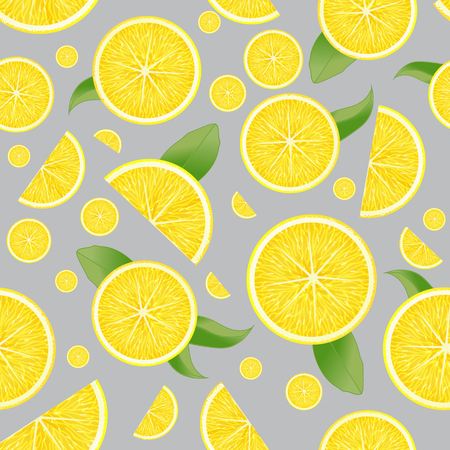 Vector sliced lemon seamless pattern with grey backgroundのイラスト素材