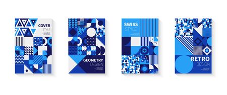 Vintage retro bauhaus design vector covers set. Swiss style colorful geometric compositions for book covers, posters, flyers, magazines, business annual reportsのイラスト素材
