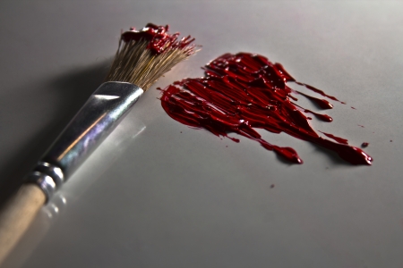 Brush and red color pinted love heartの写真素材