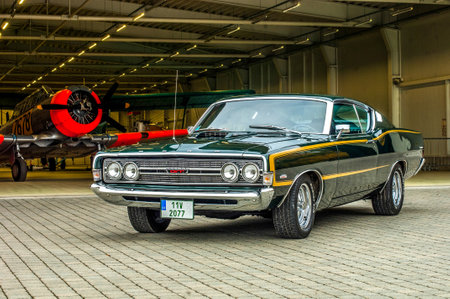 Ford Torino GT Fastback 302, USA 1968 Five-door five-seater coupe, front engine and rear-wheel drive. Petrol, liquid-cooled V8 forkのeditorial素材