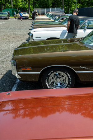 Old american car at the annual vintage car show.のeditorial素材