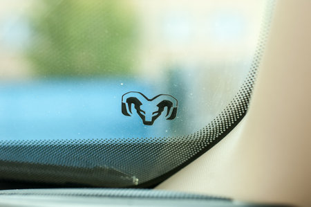 Car windscreen with a smiley face on it, close-upのeditorial素材