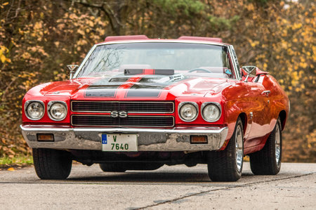 Red old american carのeditorial素材