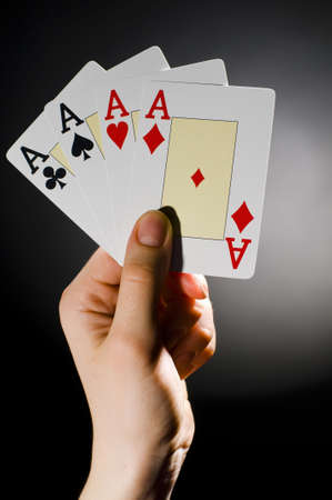 A man showing a playing-card trick