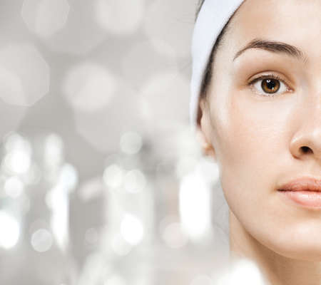 a beauty girl on the grey backgroundの写真素材