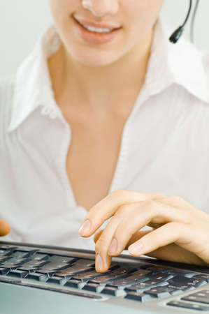 a beauty business woman wearing a headsetの写真素材