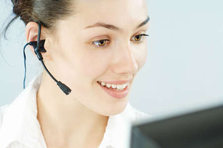 a beauty business woman wearing a headset