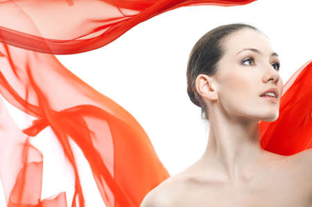 a beauty girl on the white backgroundの写真素材