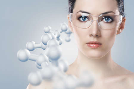 beauty girl on the blue backgroundの写真素材