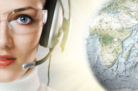 a beauty business woman wearing a headsetの写真素材